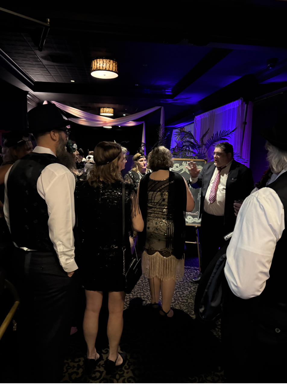 Guests mingling in costume